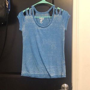 Blue top with shoulder detail